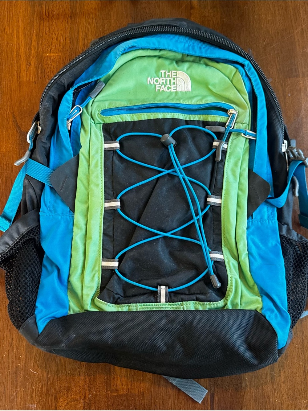The North Face Blue & Green Daypack Backpack with External Bungee